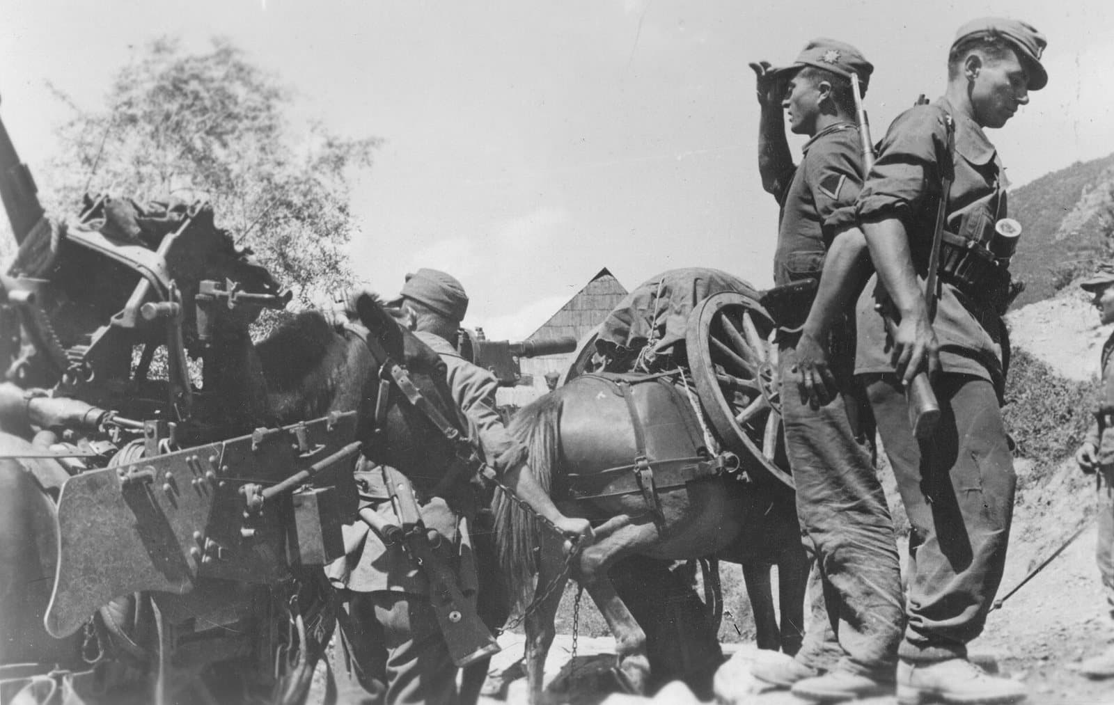 German mountain troops with a pack gun in the Albanian mountains