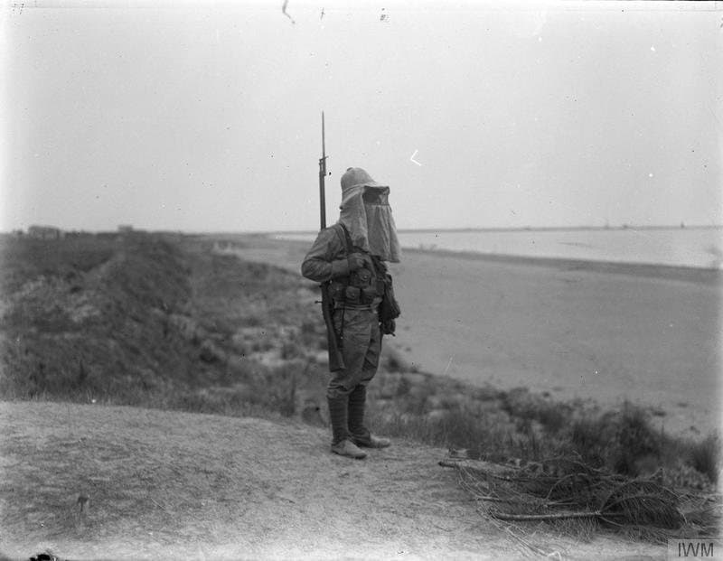 Italian sentry in a mosquito net