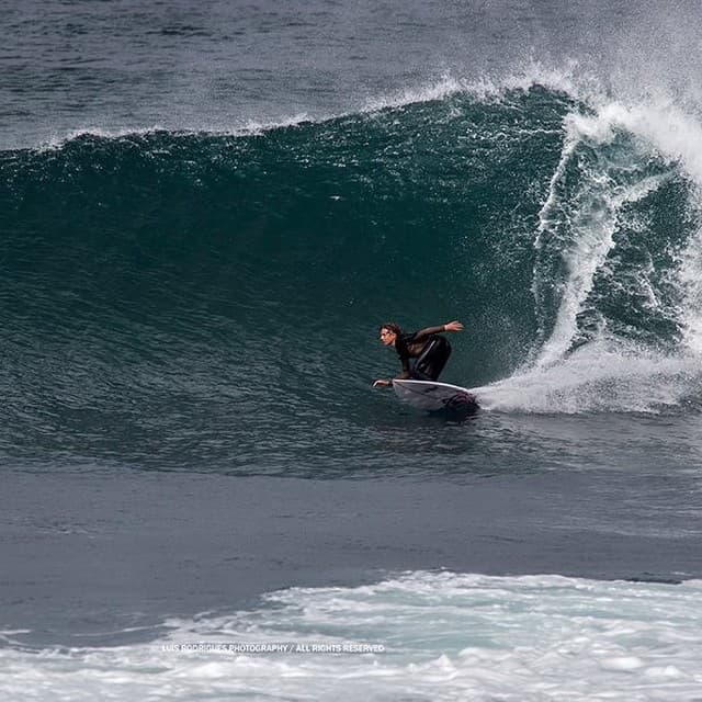 Surfing in Coxos, Ericeira with Arran Strong! Join us at www.ride351.com Photo by @luis…