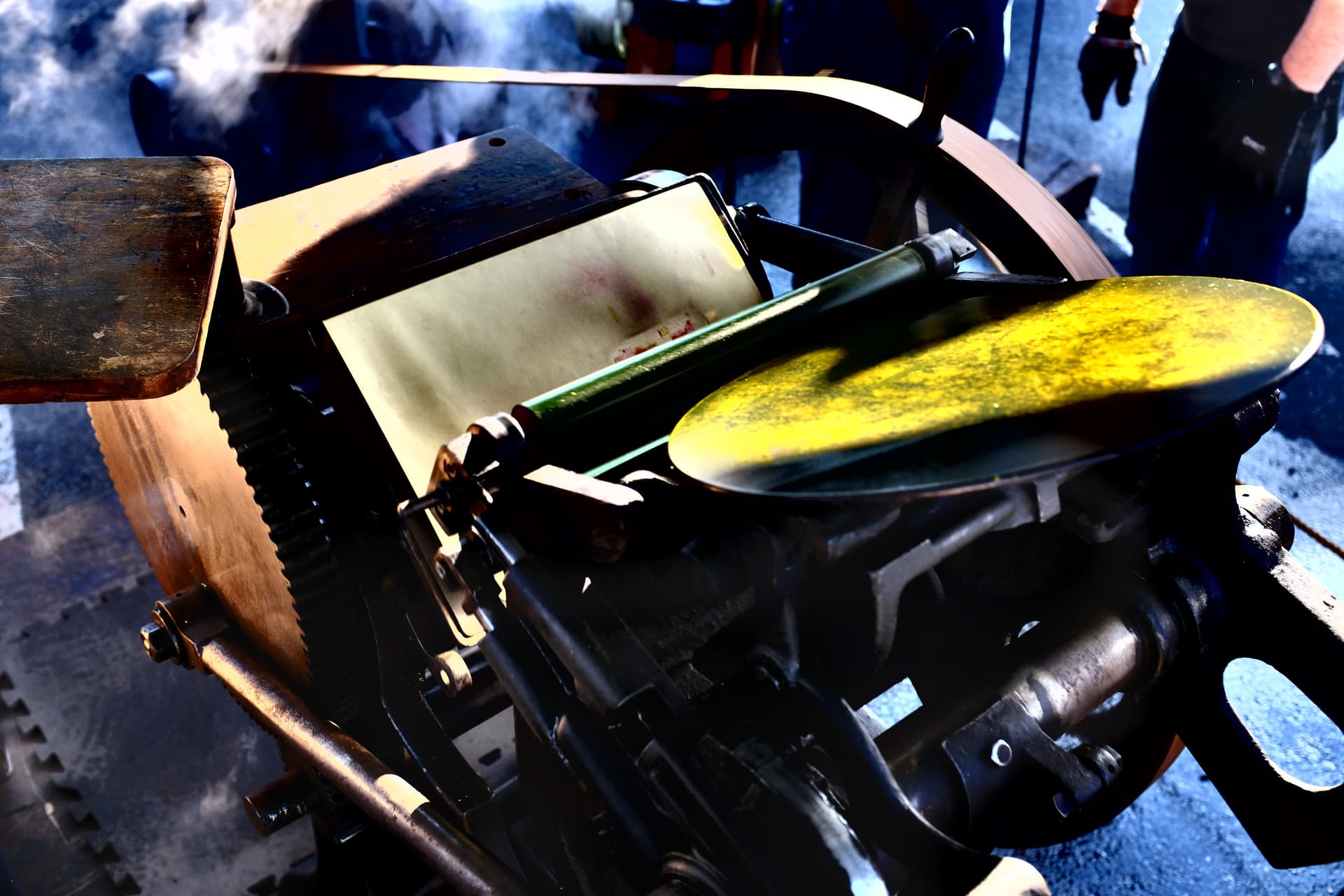 Steam-powered four-colour letterpress, a second machine view