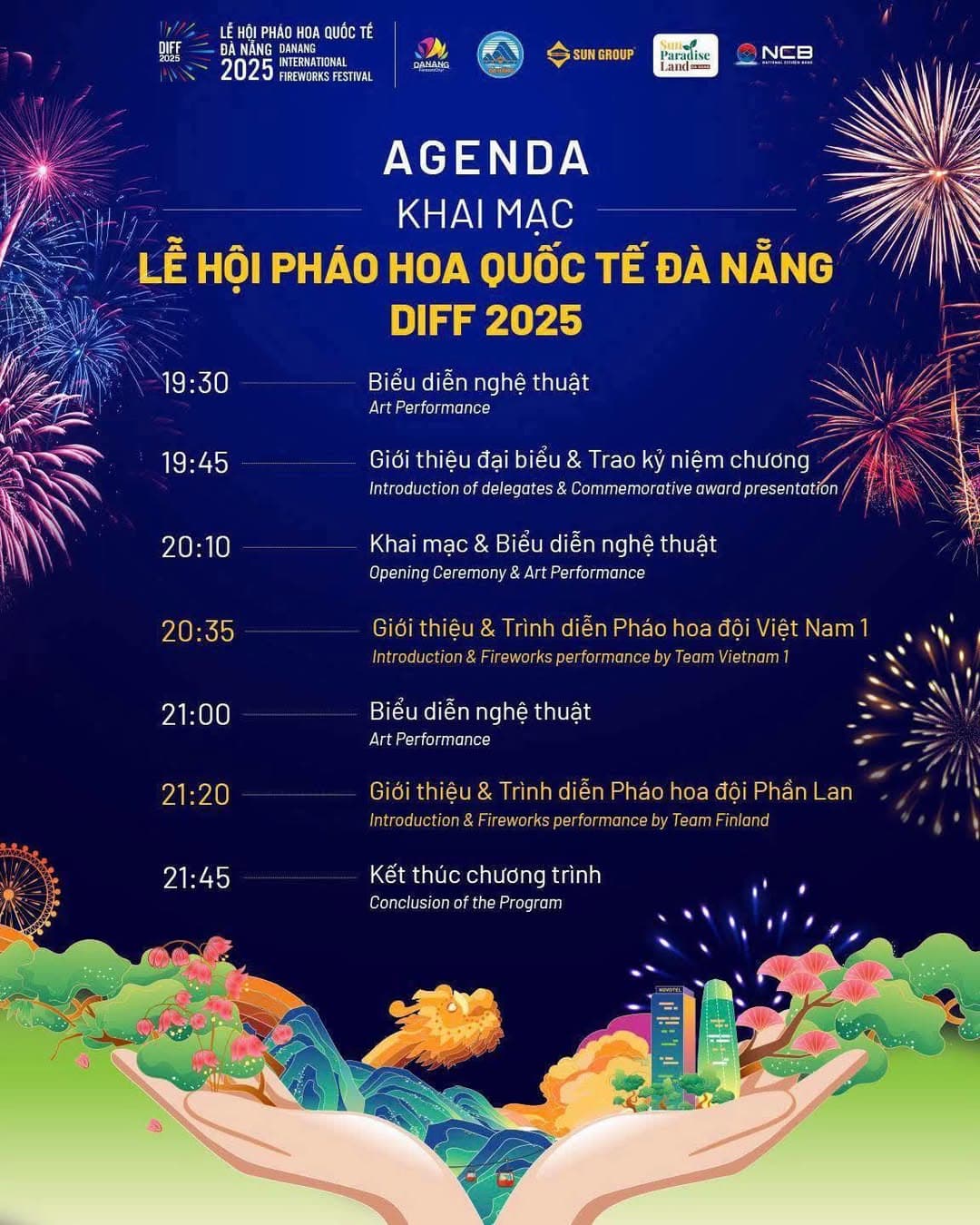 The Firework show will start at 20:35 tonight.