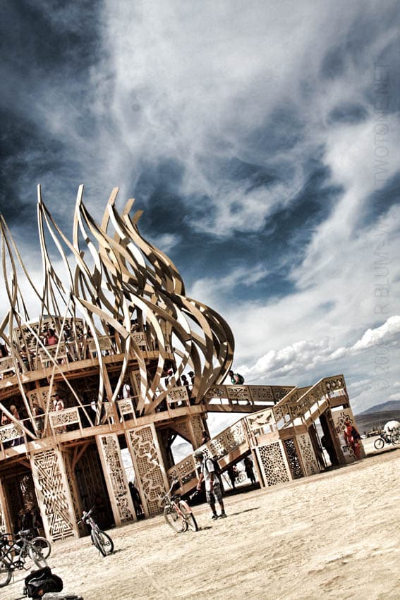 The 2009 Temple 'Fire of Fires' under dramatic sky