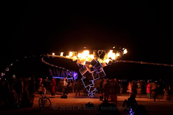Fire-Music Flame Sculpture at Night