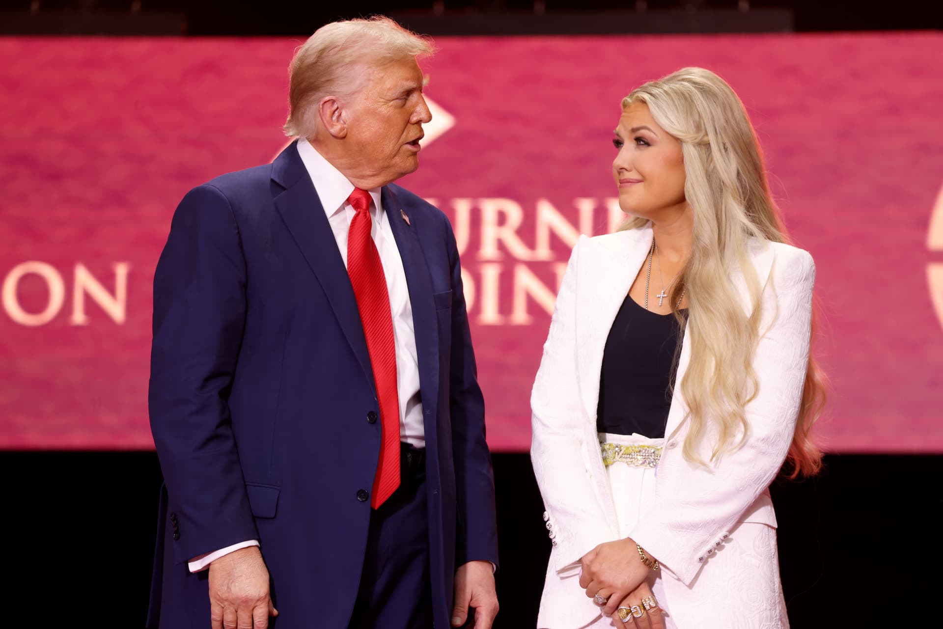 Donald Trump and Erika Kirk at the memorial service, 2025