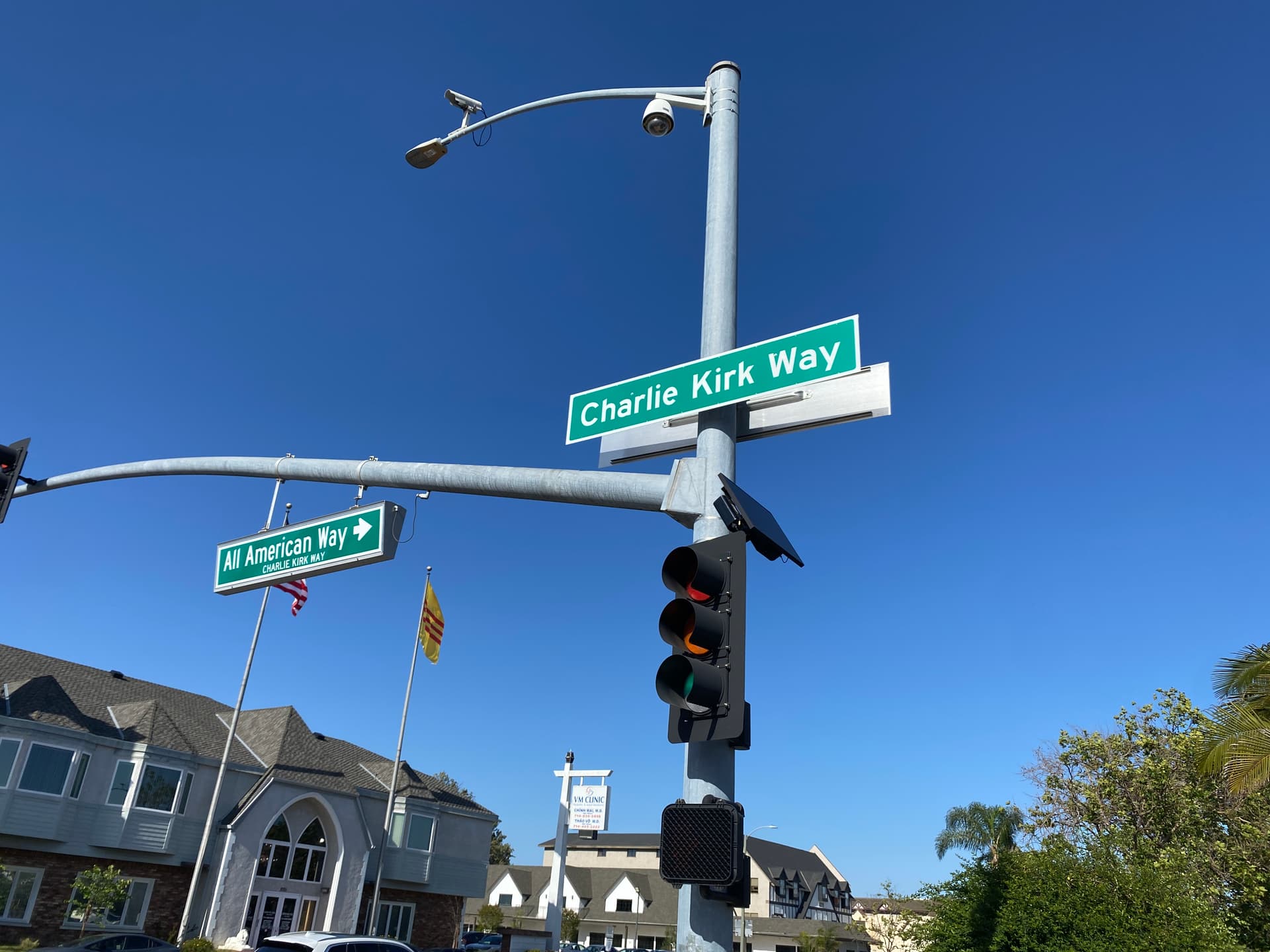 Charlie Kirk Way street sign, Westminster, California, 2026