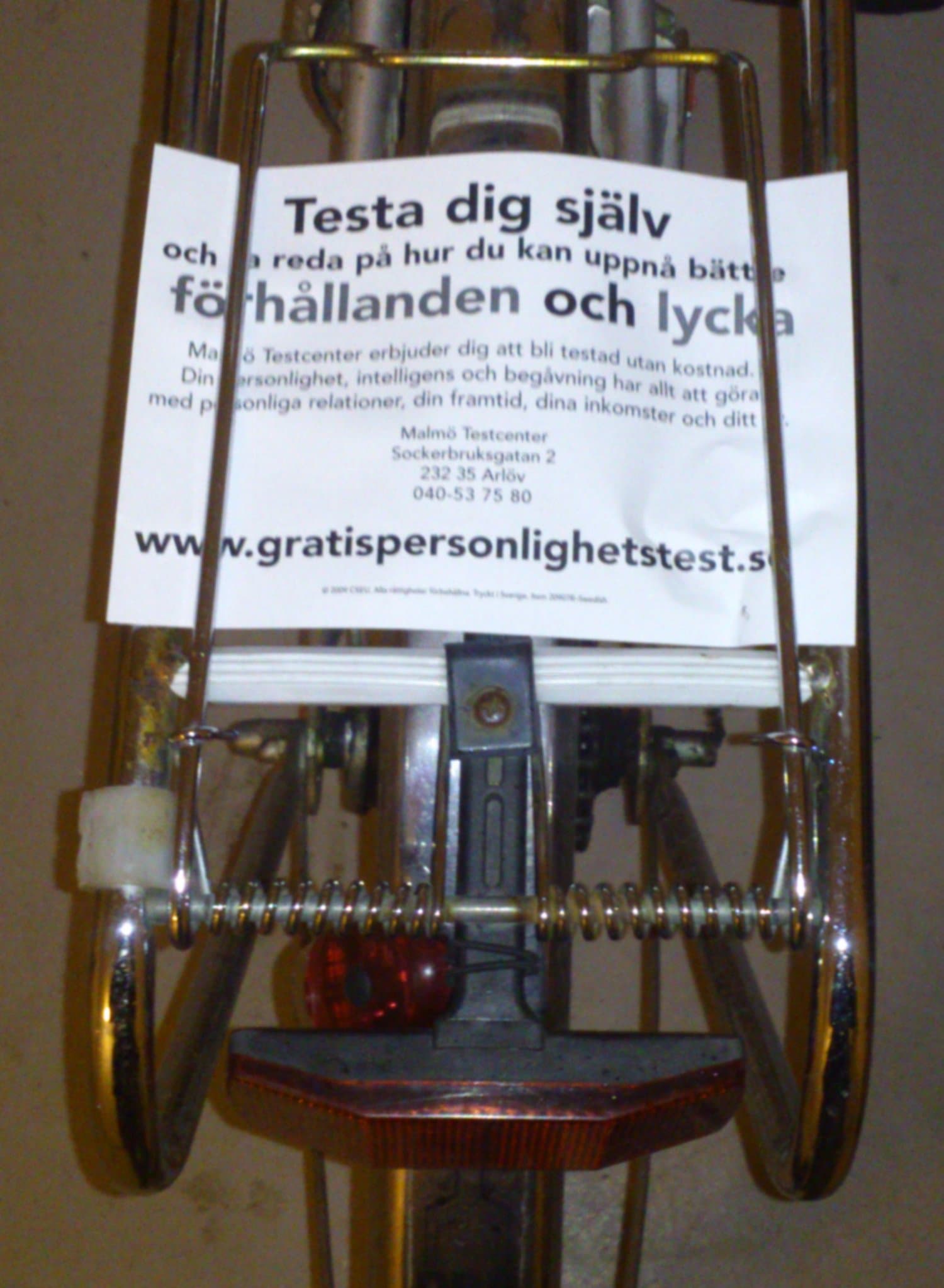 Scientology leaflet left on a bicycle