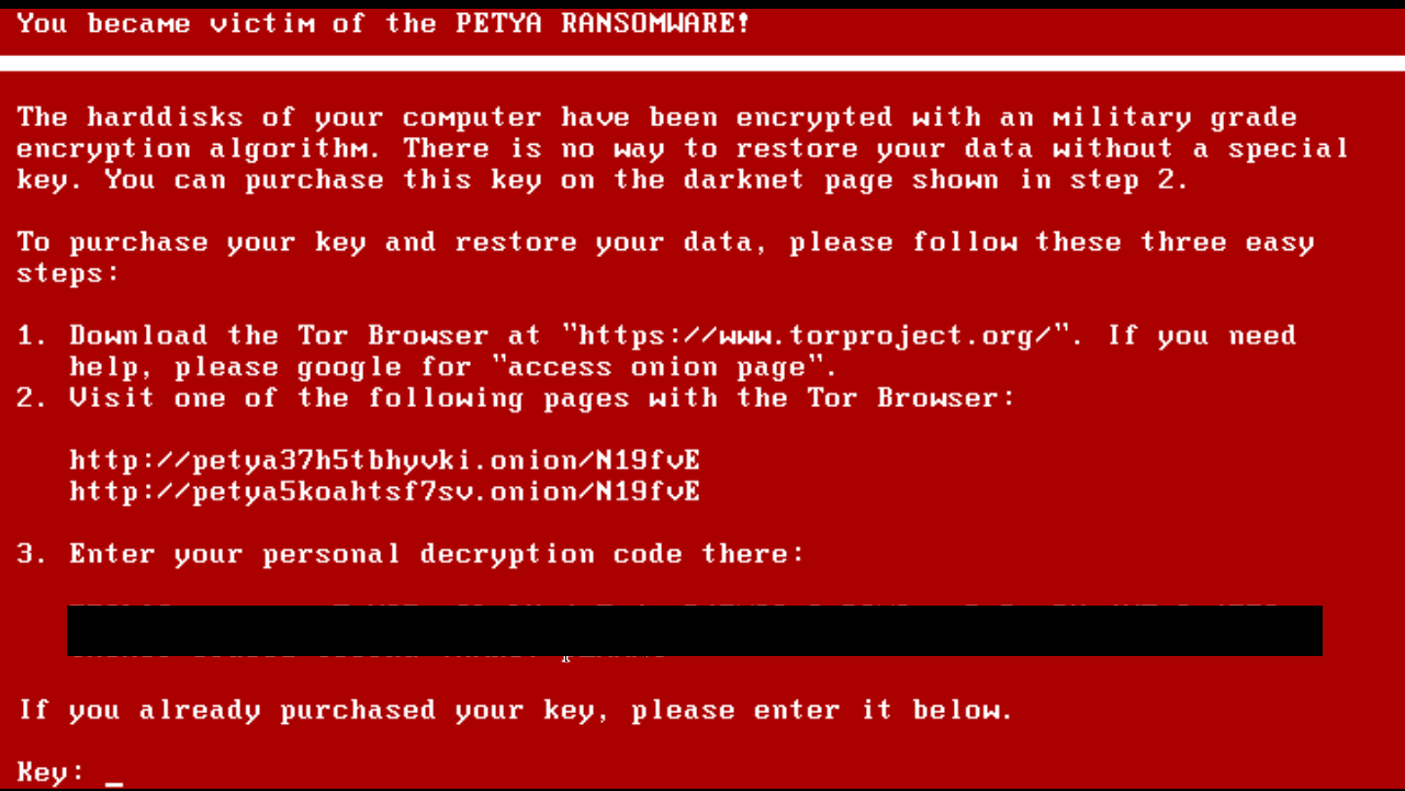 The NotPetya ransom screen, 27 June 2017