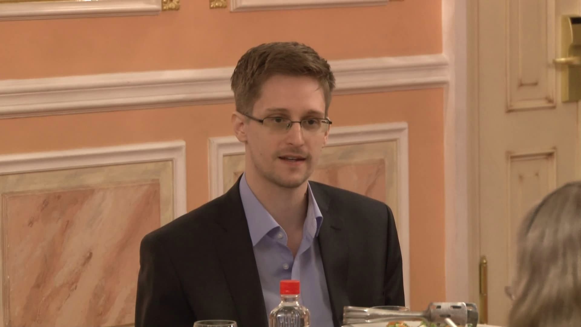 Snowden receives the Sam Adams award, Moscow, 9 October 2013