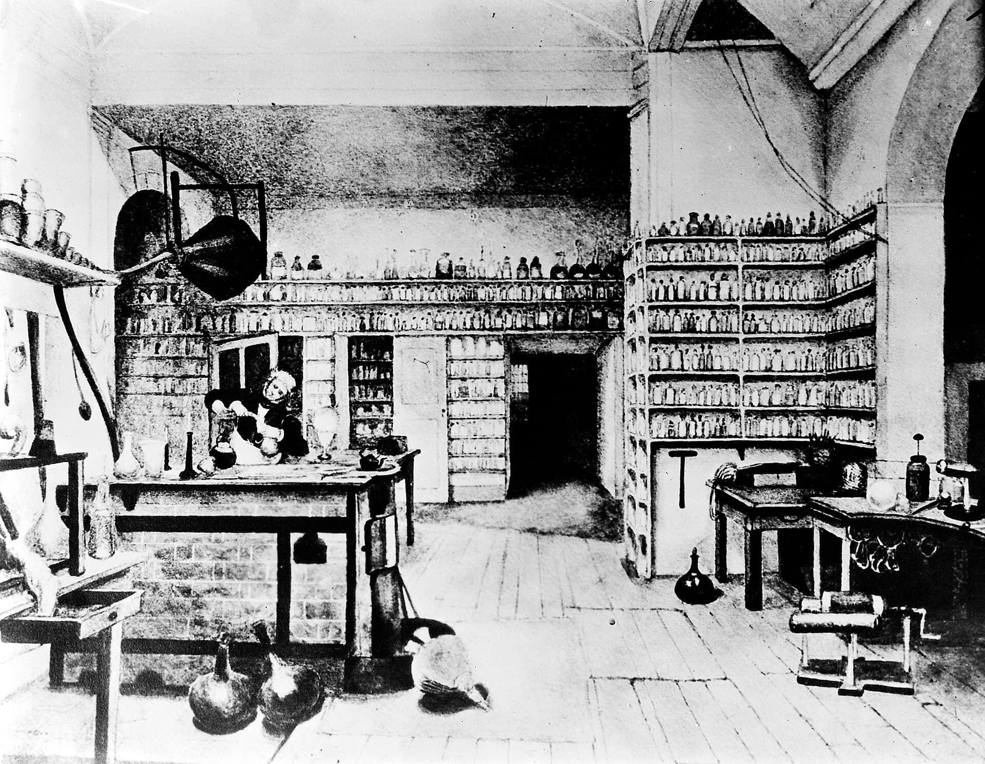 Faraday at work in his laboratory at the Royal Institution