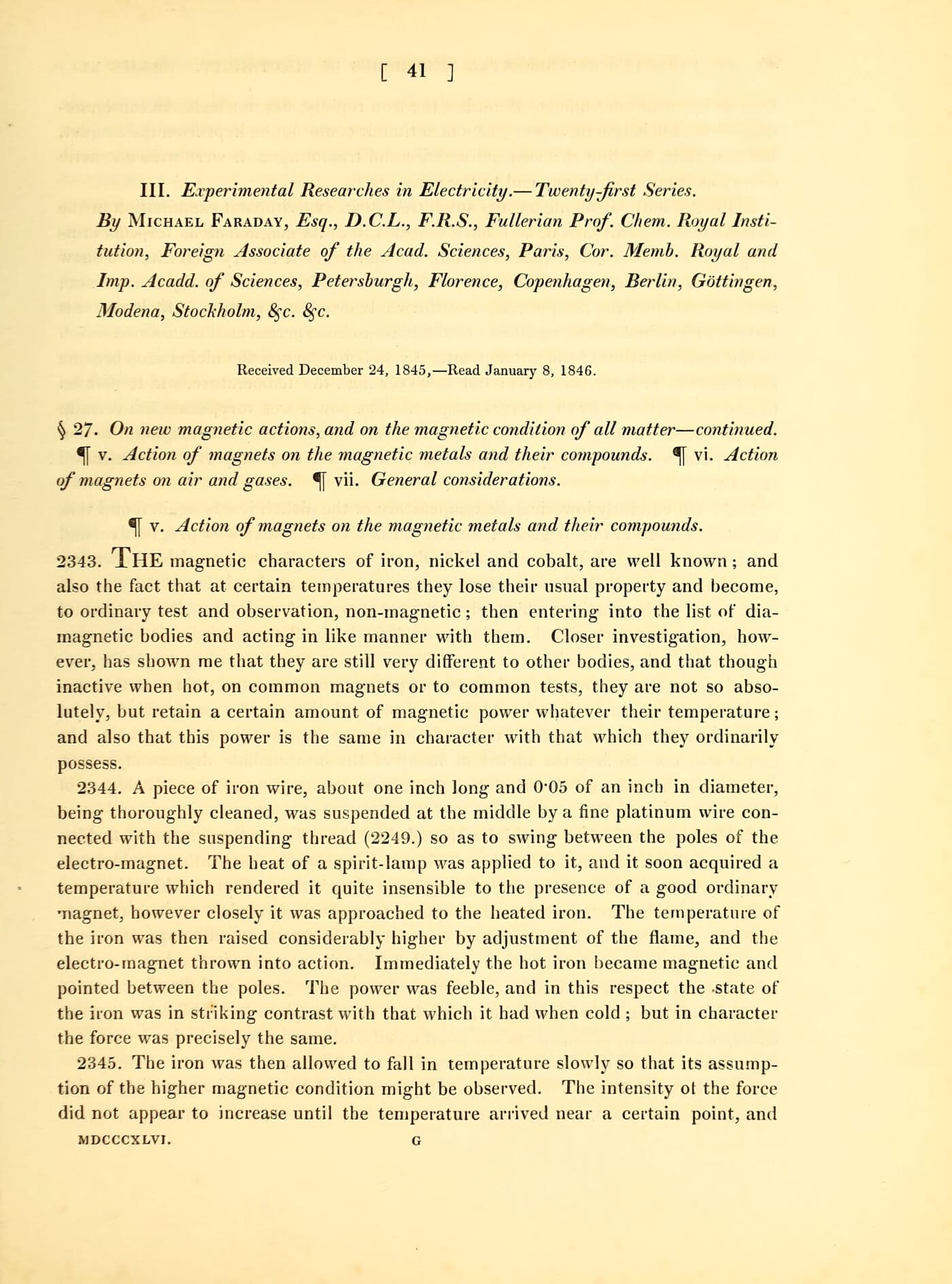Faraday, "On new magnetic actions, and on the magnetic condition of all matter" - openi…
