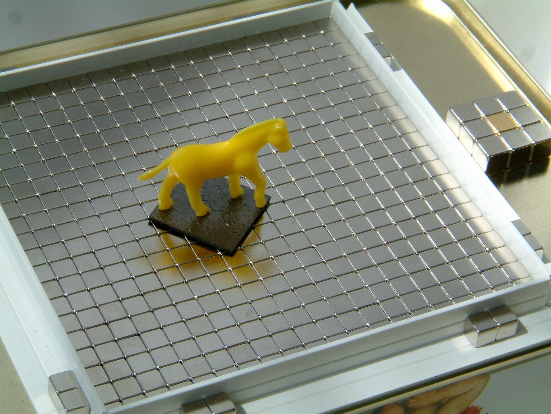A rubber horse riding a levitating pyrolytic carbon plate