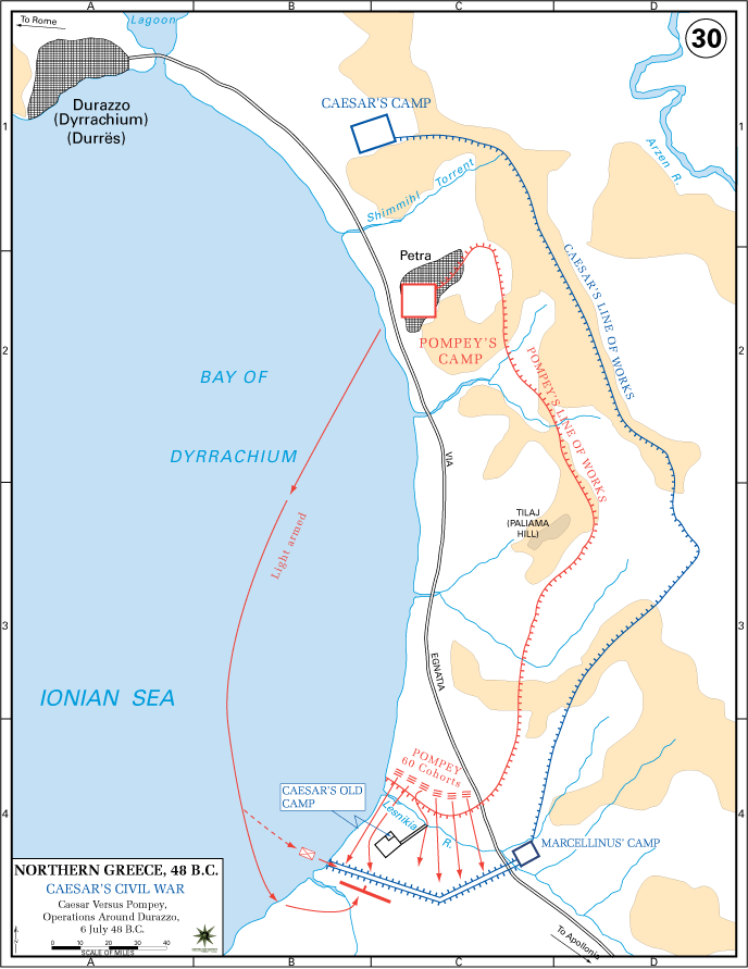 Map of Caesar's operations near Dyrrhachium, 48 BC