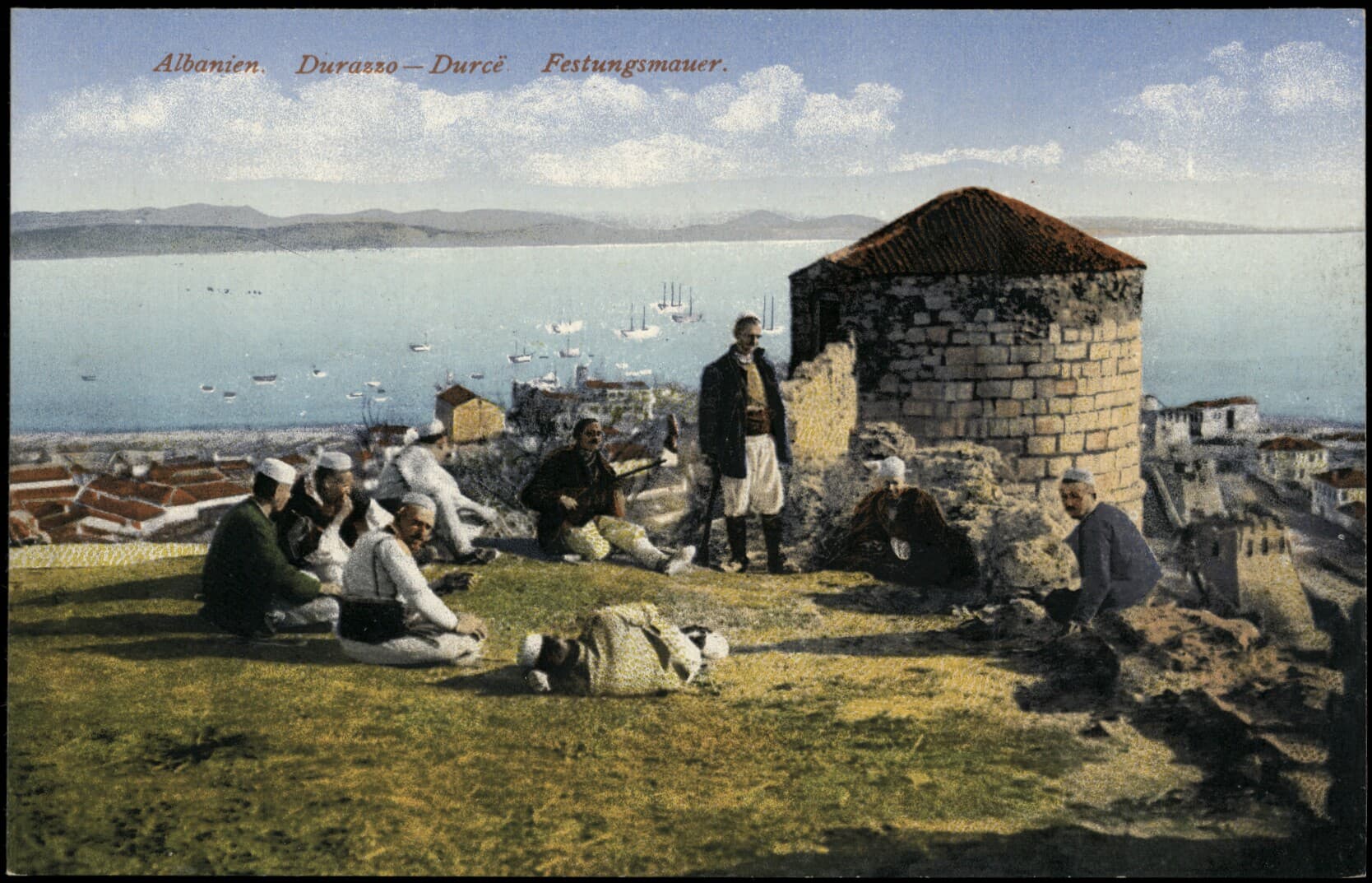 Albanian guards at the fortification walls, circa 1914