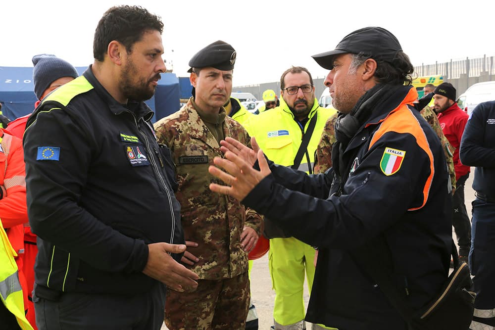 Italian rescuers' logistics base at the port of Durazzo, 28 November 2019