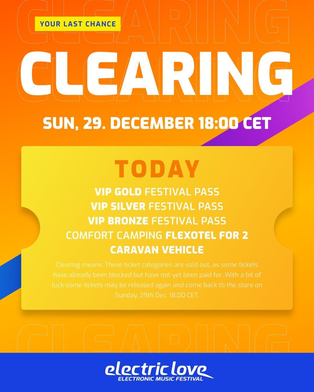 π« Today (18:00 CET) we clear following ticket categories: All VIP Gold, Silver