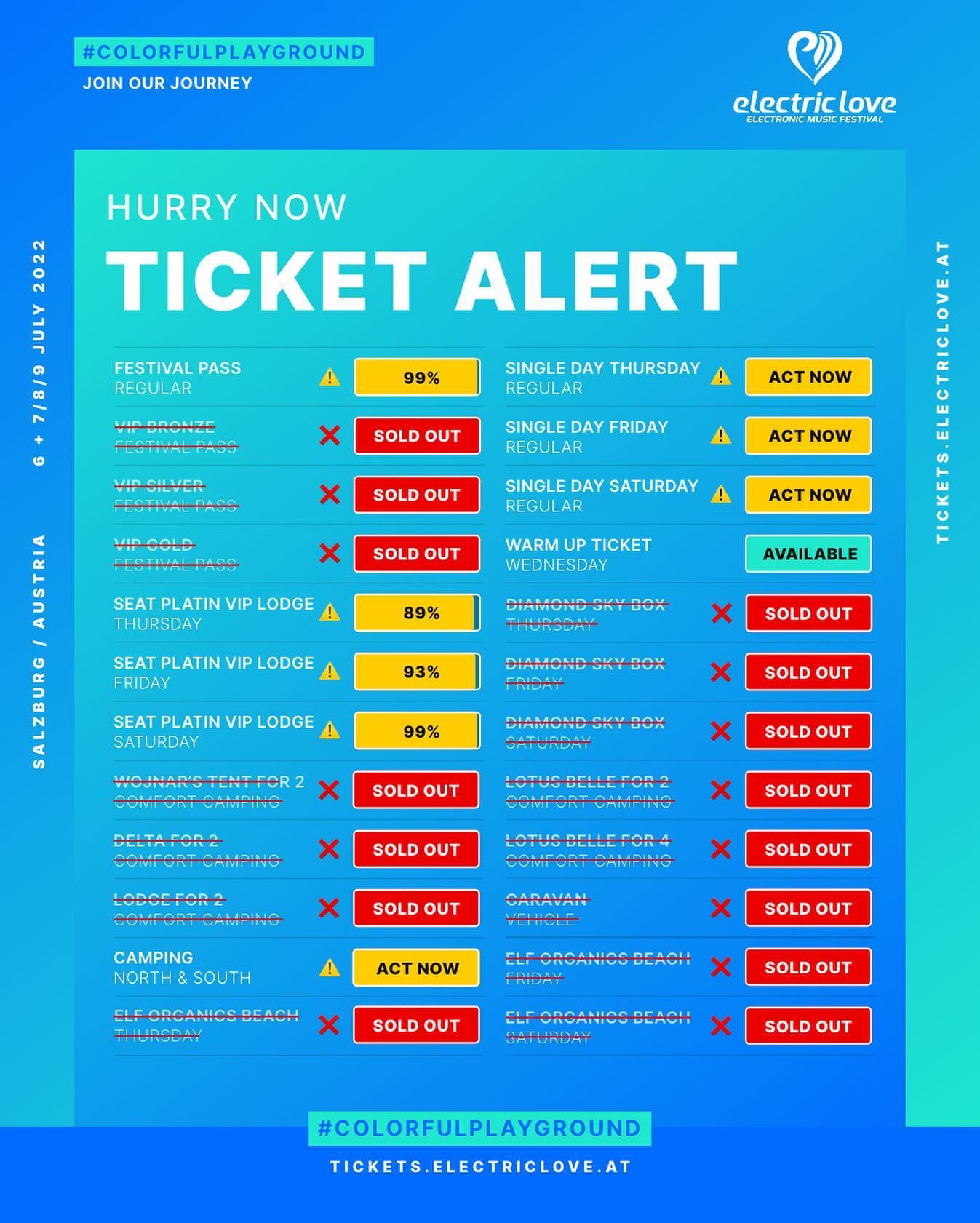 Many tickets are already SOLD OUT. Festival passes and SEAT PLATIN VIP Lodge tic