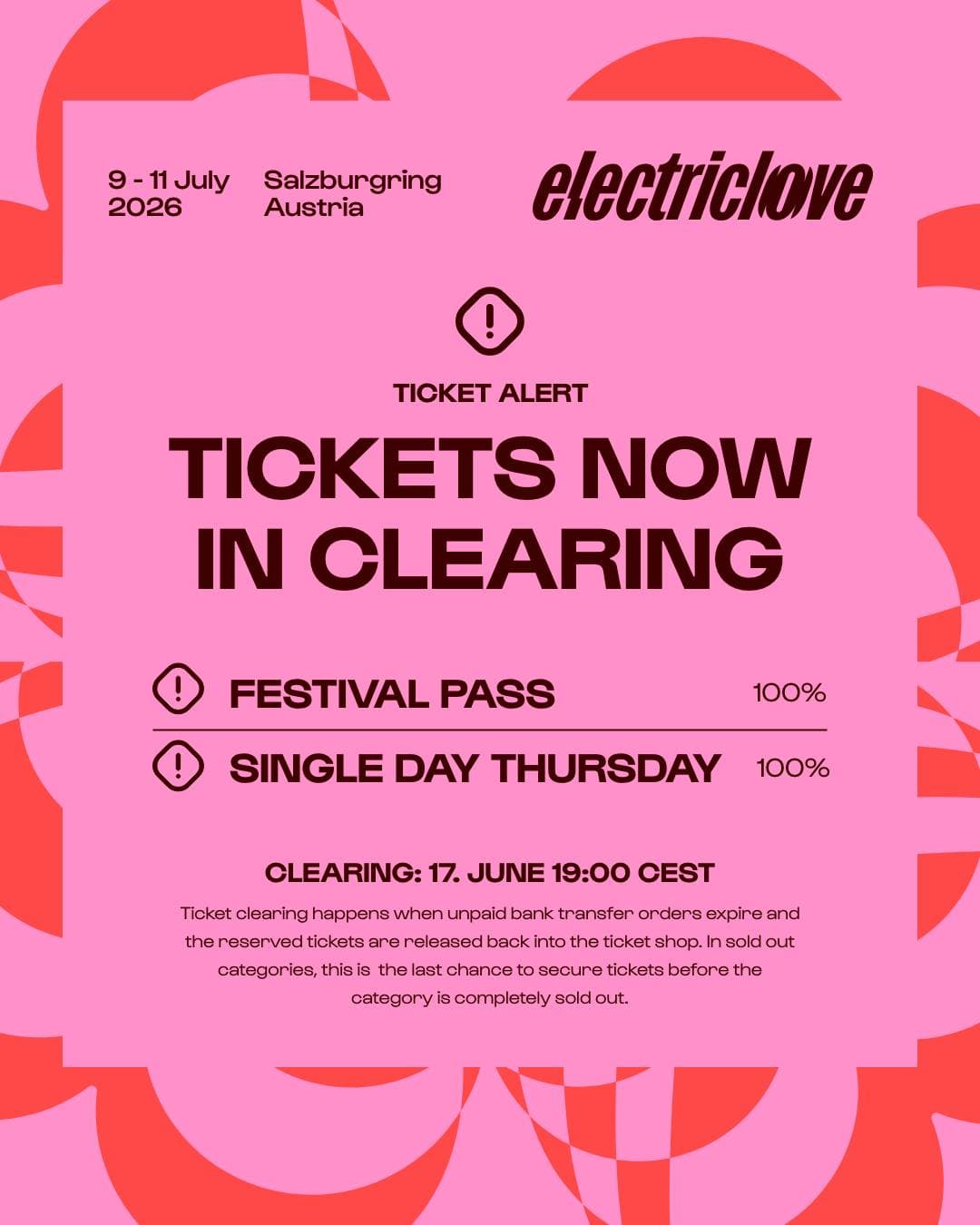 Ticket Alert Festival Pass: 100% sold out & Single Day Thursday: 100% sold out T (1/2)