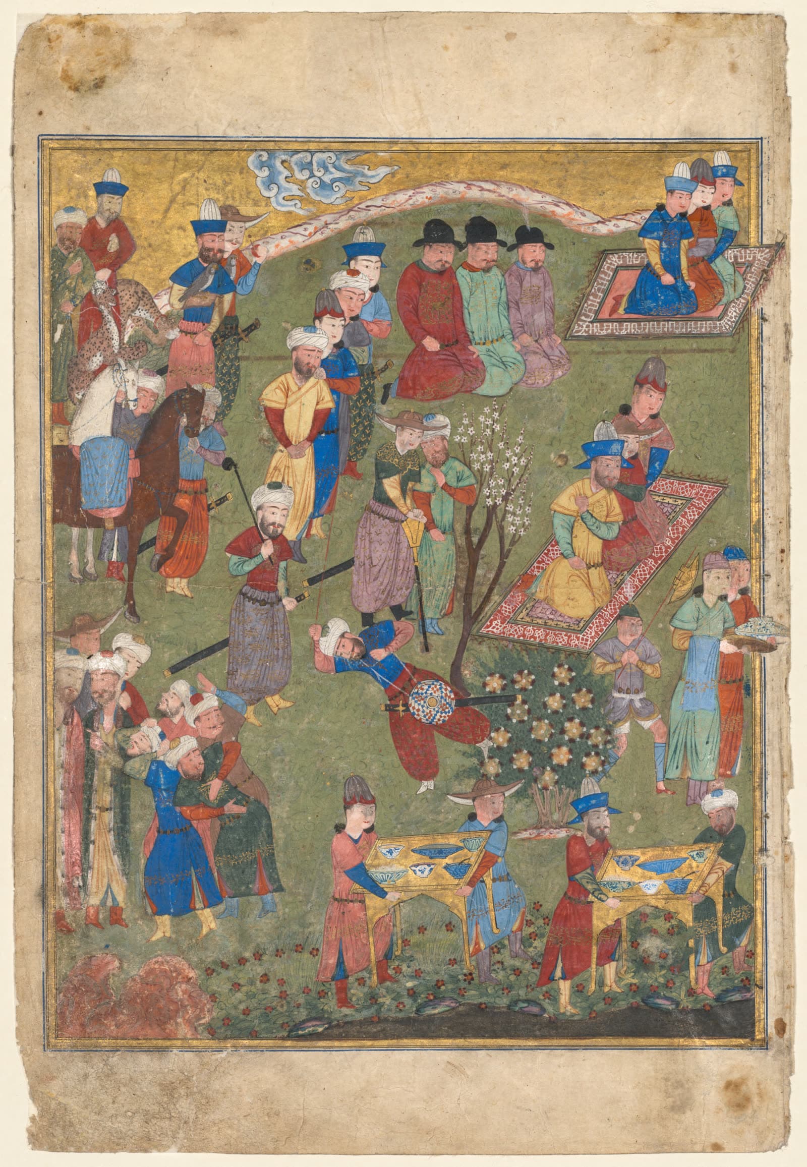 Royal Reception in a Landscape, left folio from the double frontispiece of a Shahnama (Book of Kings) of Firdausi (Persian, about 940-1019 or 1025) (2 of 2)