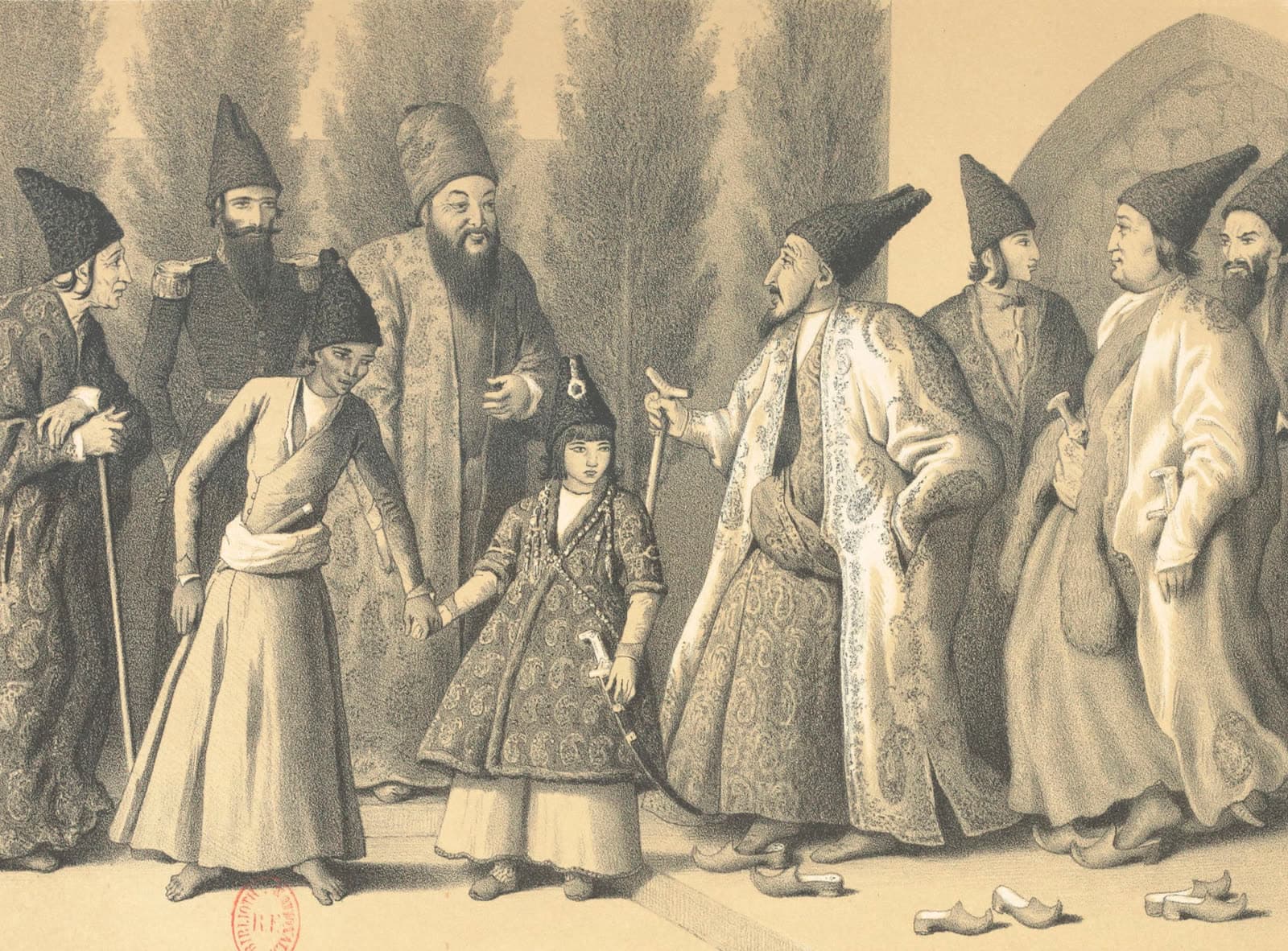 Abbas Mirza Molk-Ara in childhood with his tutor and the grand vizier