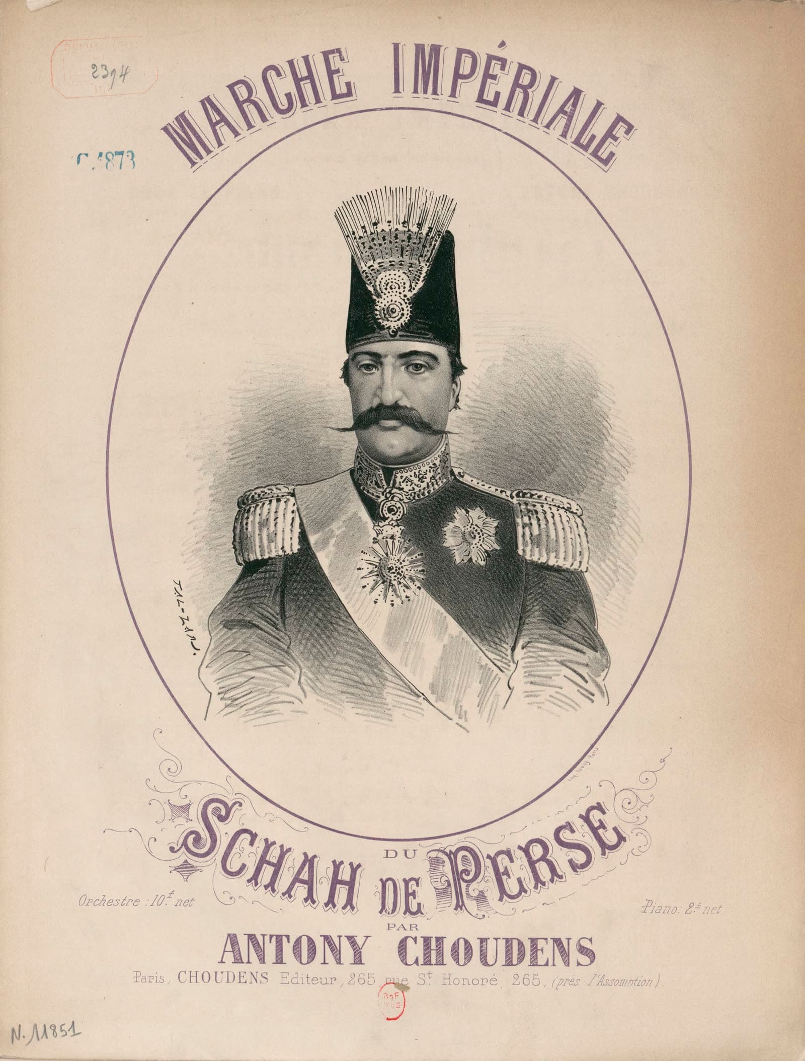 Sheet music for the Imperial March of the Shah of Persia by Antony Choudens