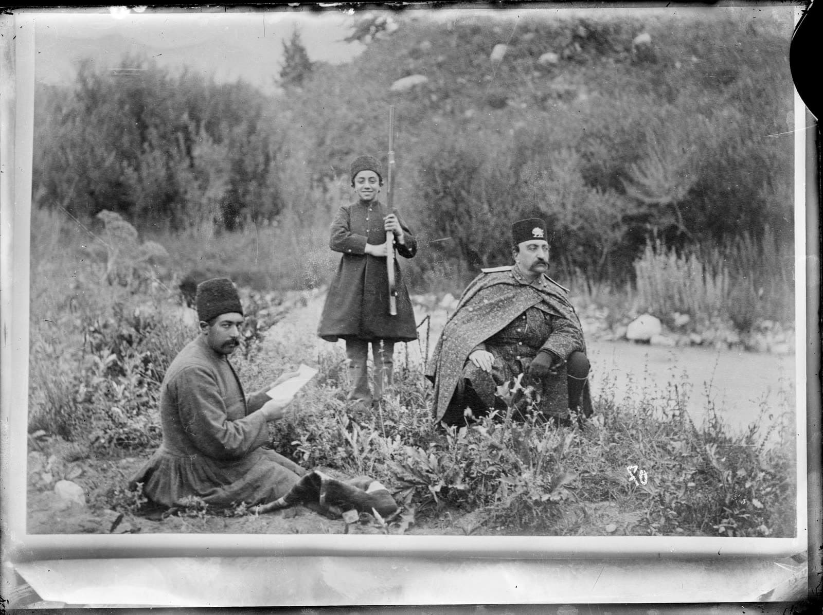 Sevruguin photograph: Nasseredin Shah with Malijak middle and Etemad ol Saltaneh