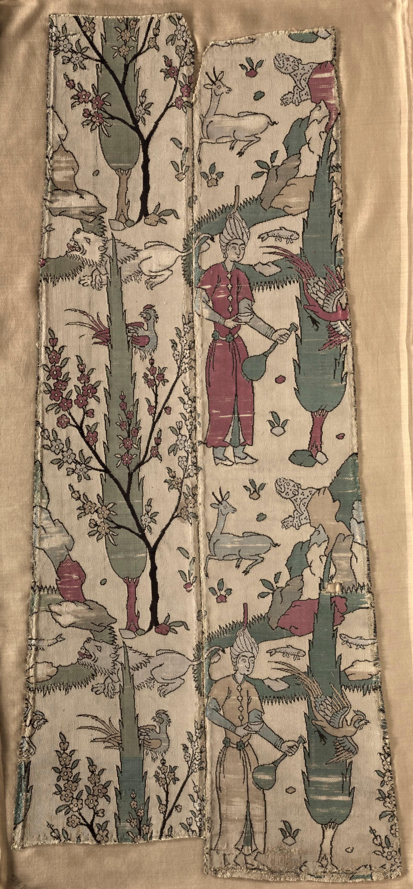 Wine bearers in landscape, from a robe