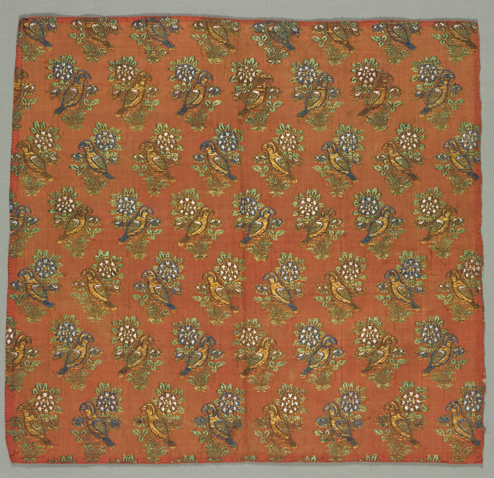 Fragment of Silk Taffeta with “Rose and Nightingale” Motif