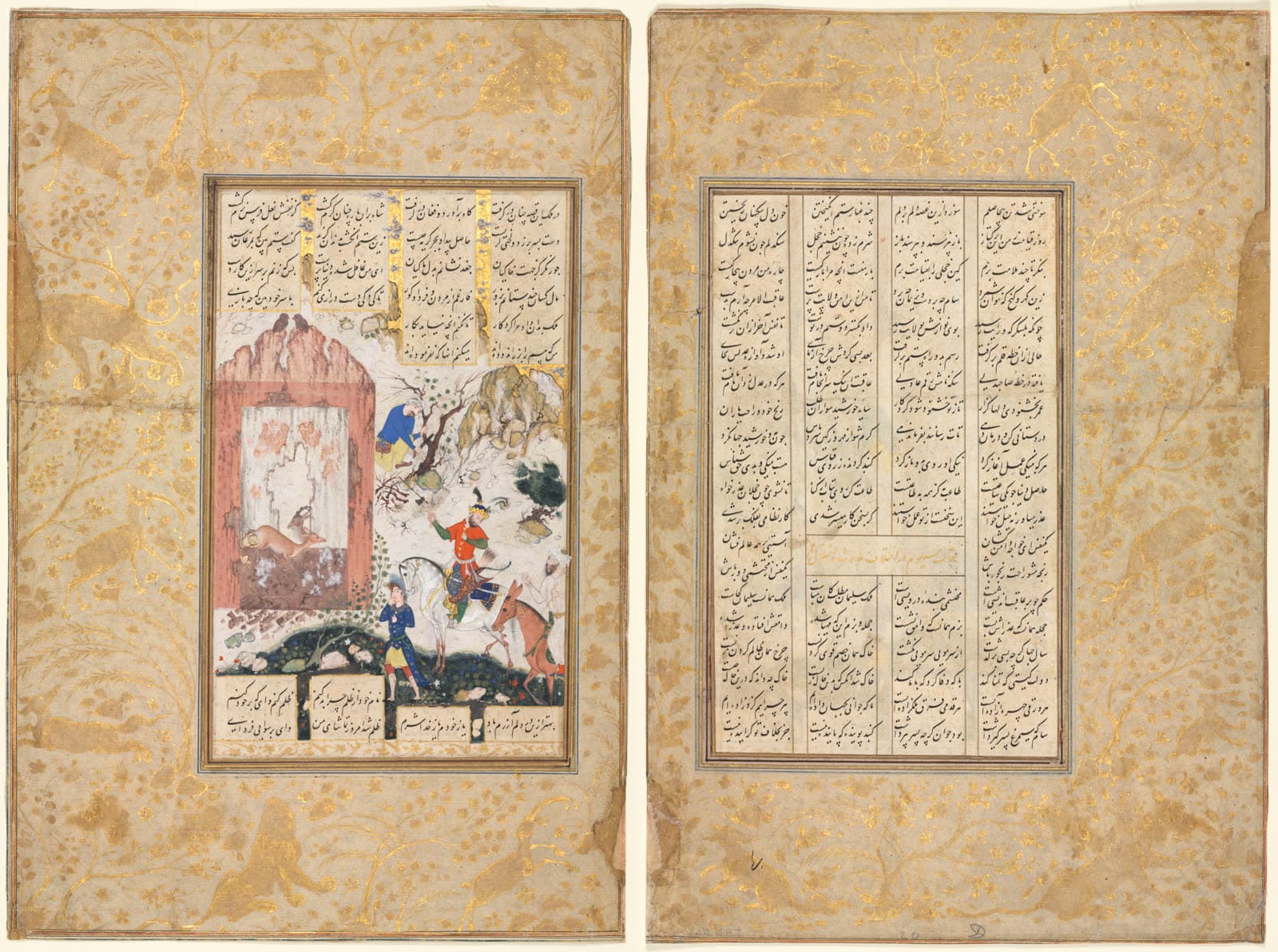 Nushirwan Listens to the Owls (recto); the Story of Nushirwan and his Minister, "The Third Discourse on Diverse Events and Disorder in Life" (verso) from a Khamsa (Quintet) of Niza