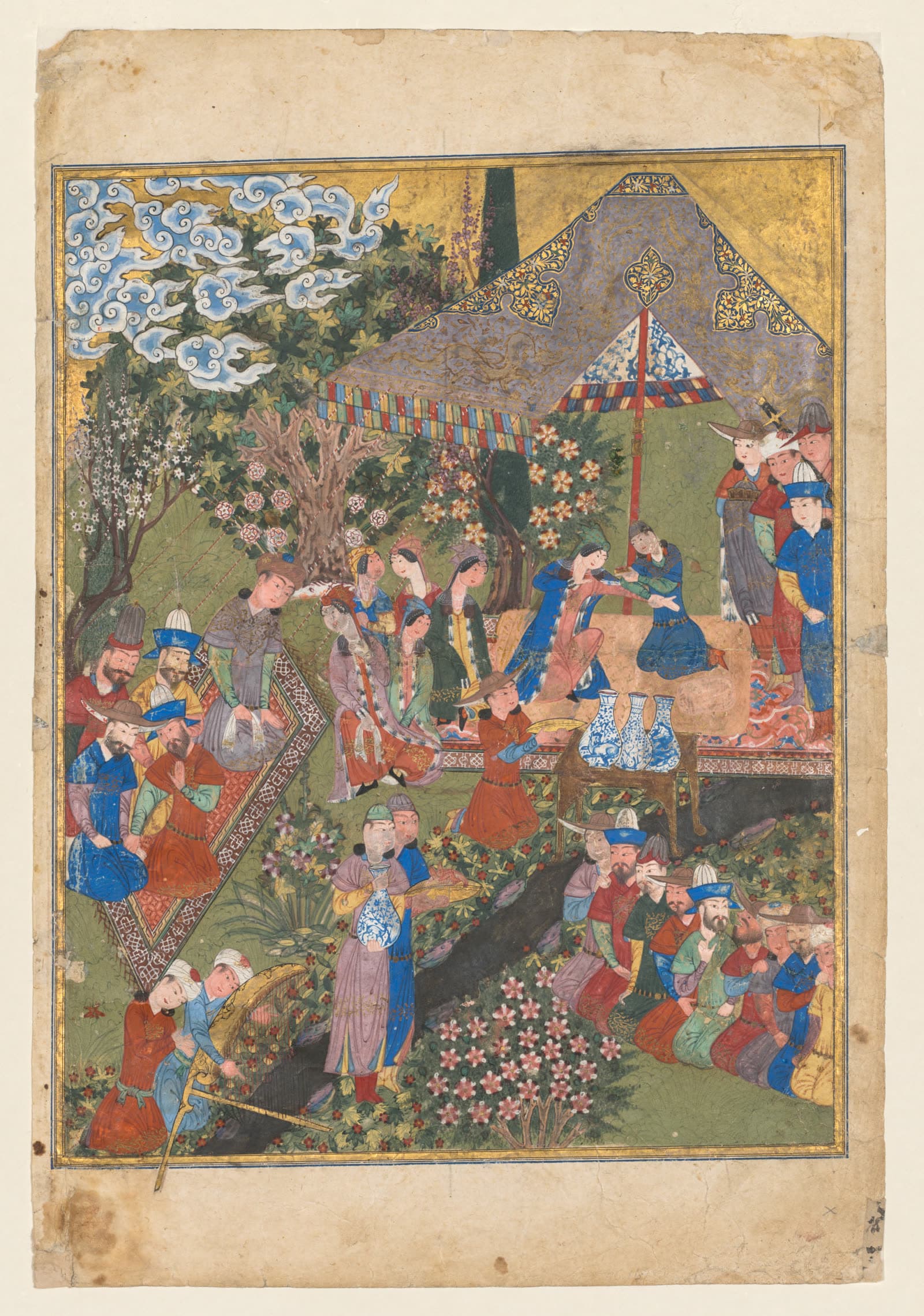 Royal Reception in a Landscape, right folio from the double frontispiece of a Shahnama (Book of Kings) of Firdausi (Persian, about 940-1019 or 1025) (verso)