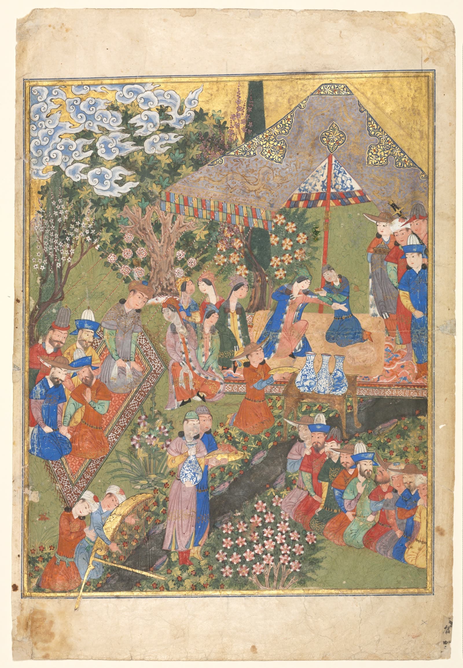 Royal Reception in a Landscape, right folio from a double-page frontispiece of a Shahnama (Book of Kings) of Firdausi (940-1019 or 1025)