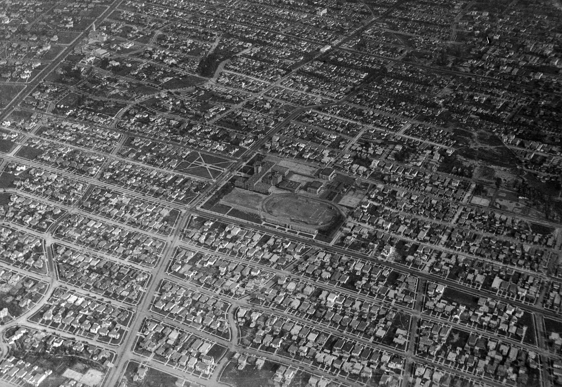 Aerial view of Los Angeles High School 1930s