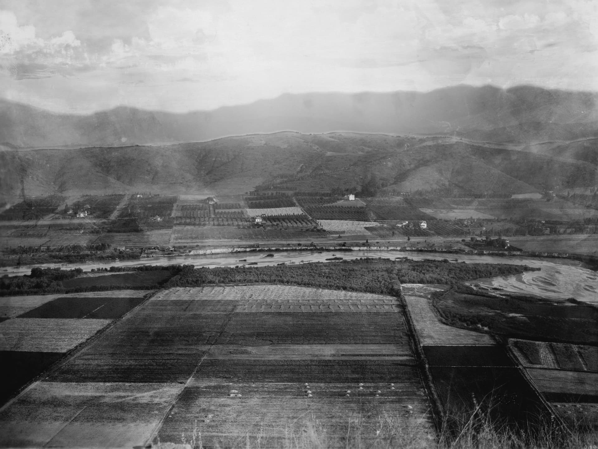 Farmland and the Los Angeles River looking north from Elysian Park toward Mount Washingt…