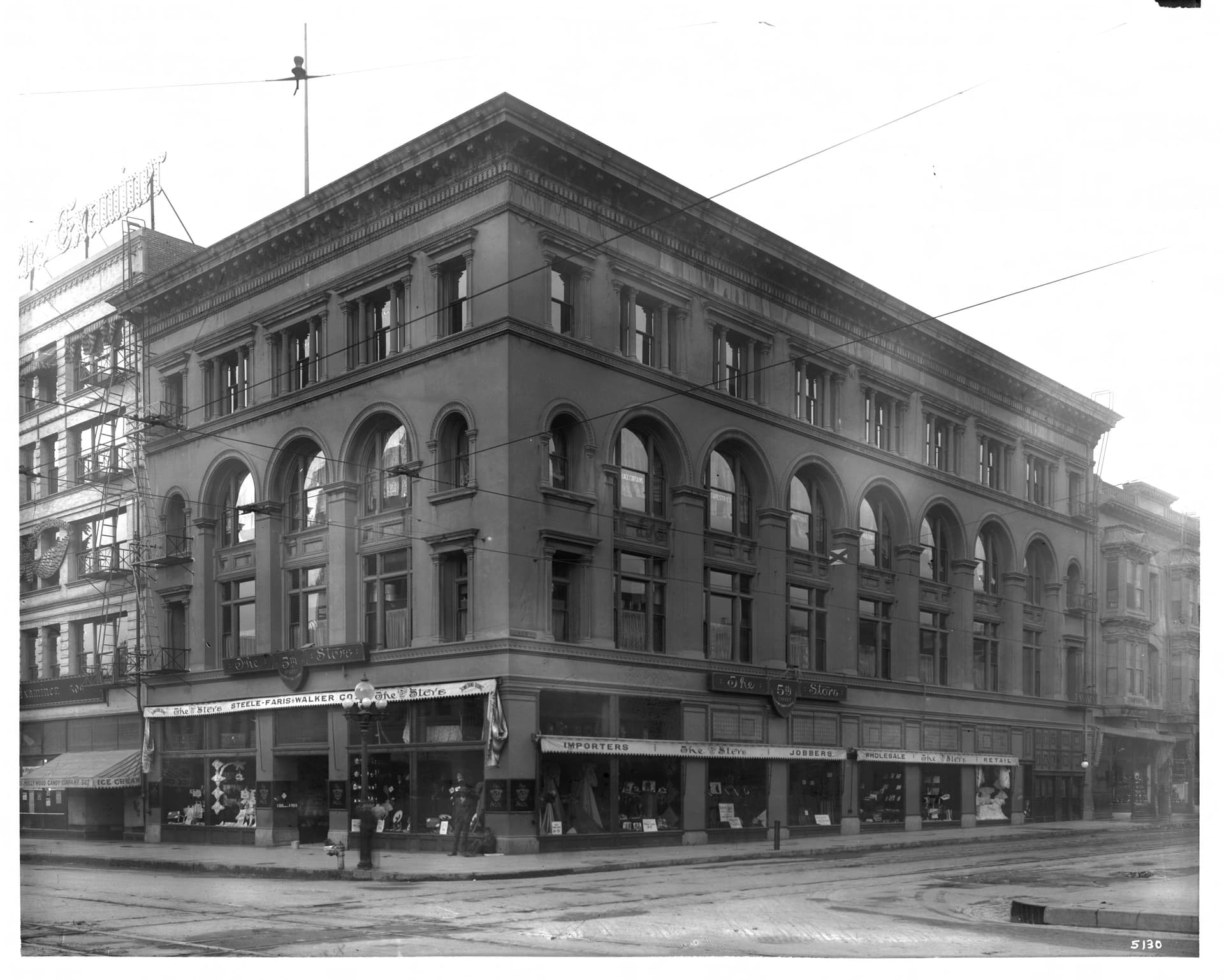 Exterior view of the Fifth Street Department Store, on the corner of Broadway and Fifth …