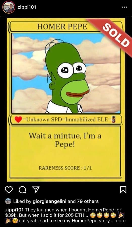 Homer Pepe sells for 205 ETH