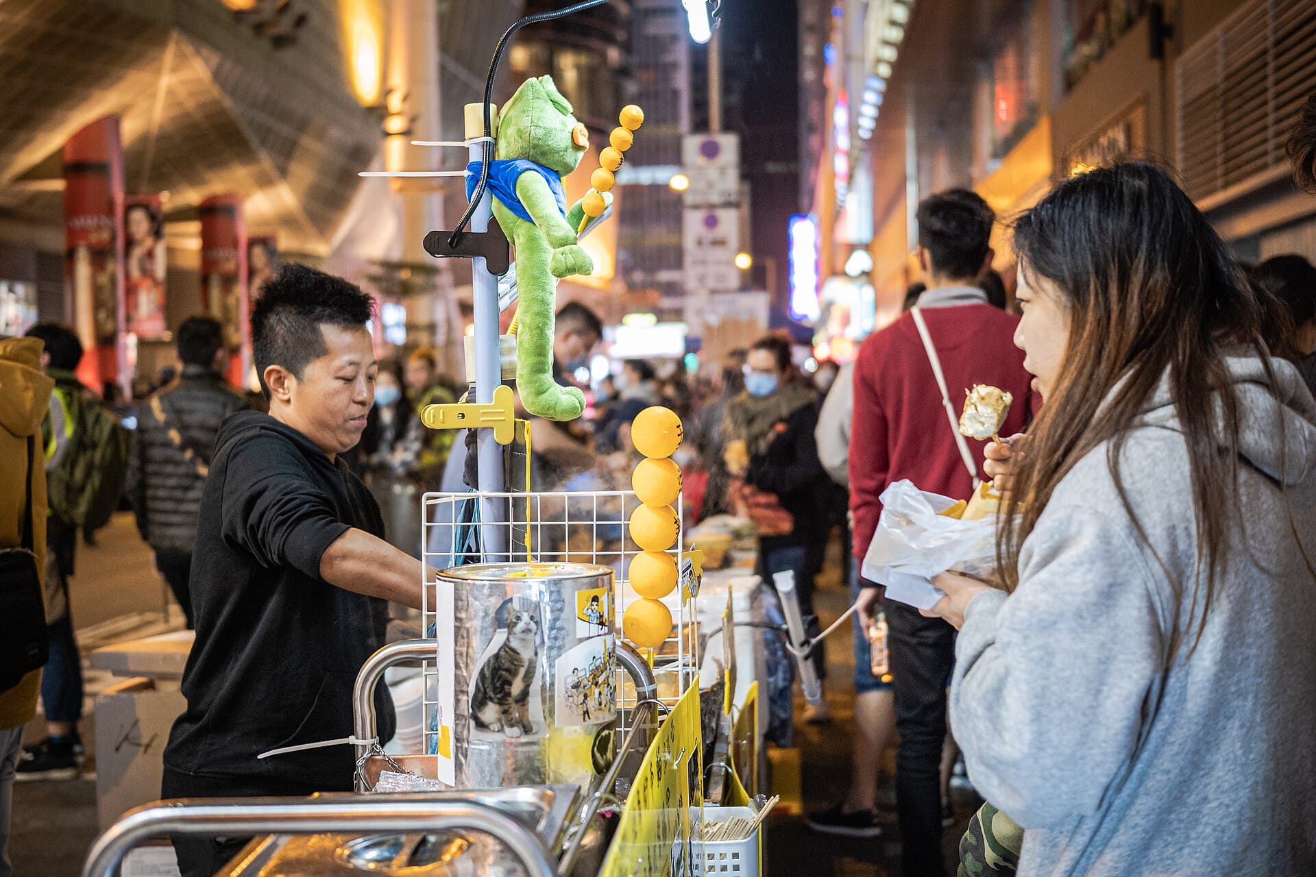 Pepe plush at a Hong Kong food stand