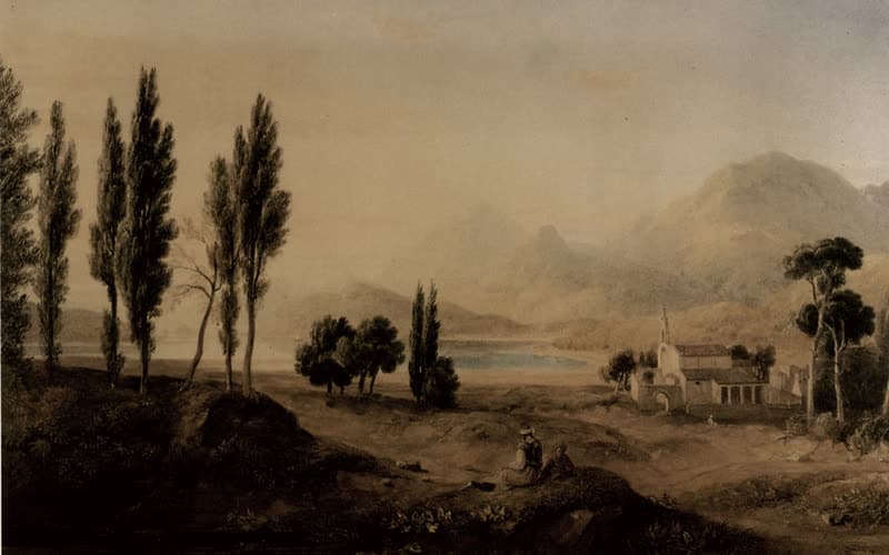 Watercolour of the gardens of Alcinous, Corfu