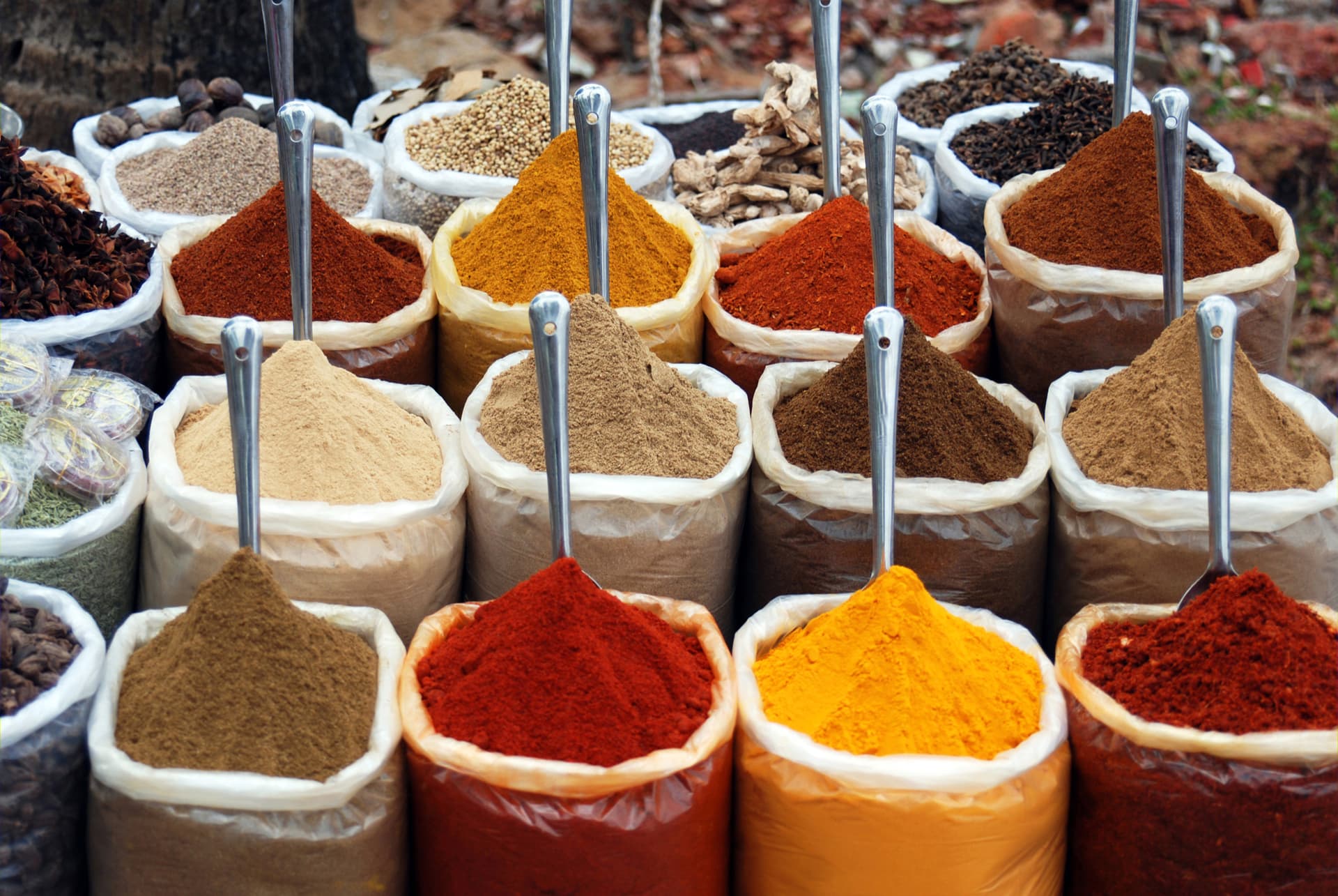 Indian spices for sale at the Anjuna flea-market, Anjuna Beach, Goa