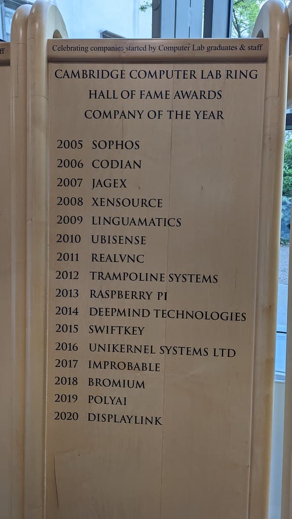 Cambridge Computer Lab Ring Hall of Fame board: Jagex, Company of the Year 2007