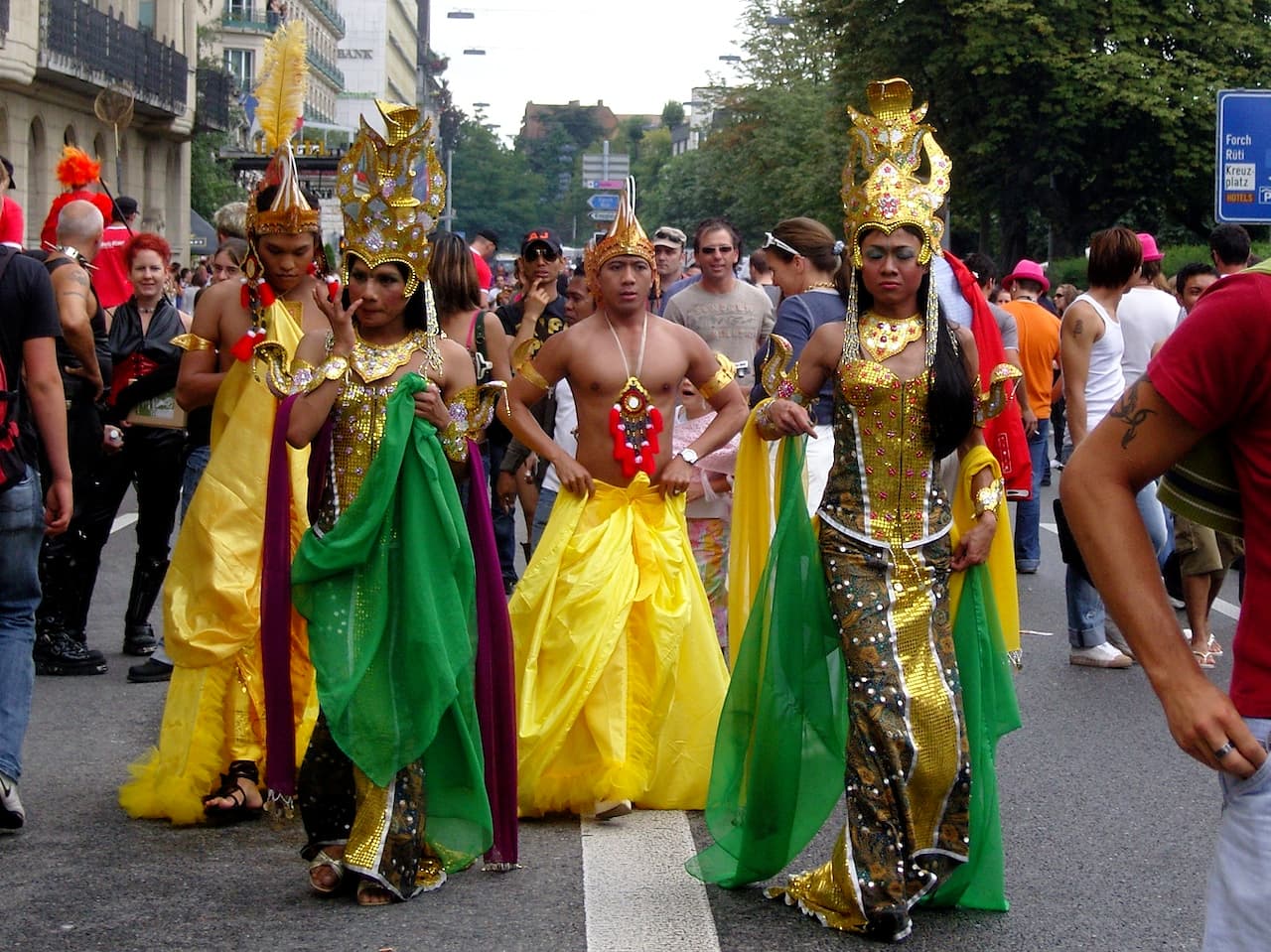 Costumed marchers in gold and green, Street Parade 2007