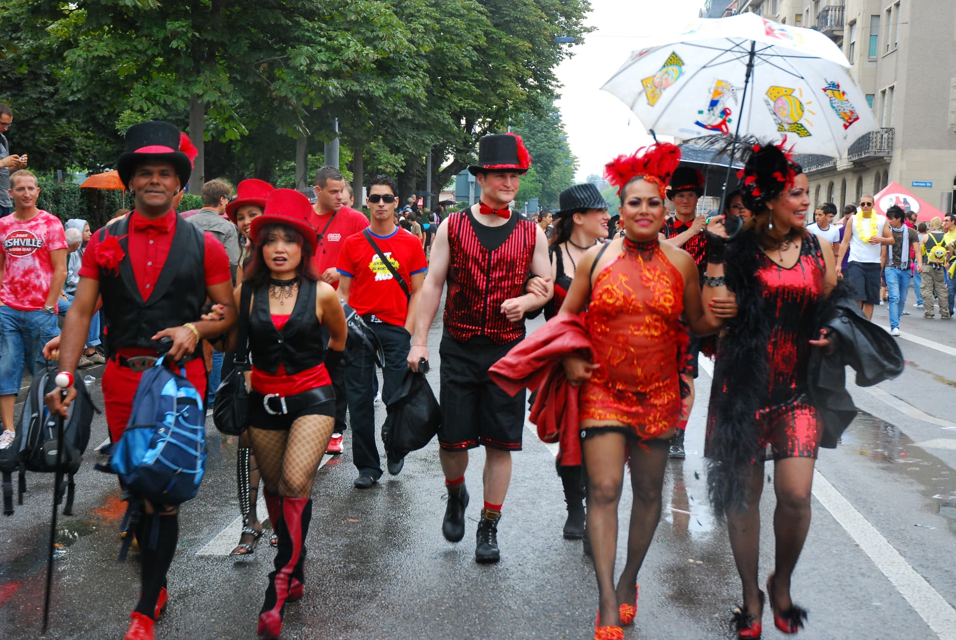 Costumed group walking the wet route, 2009