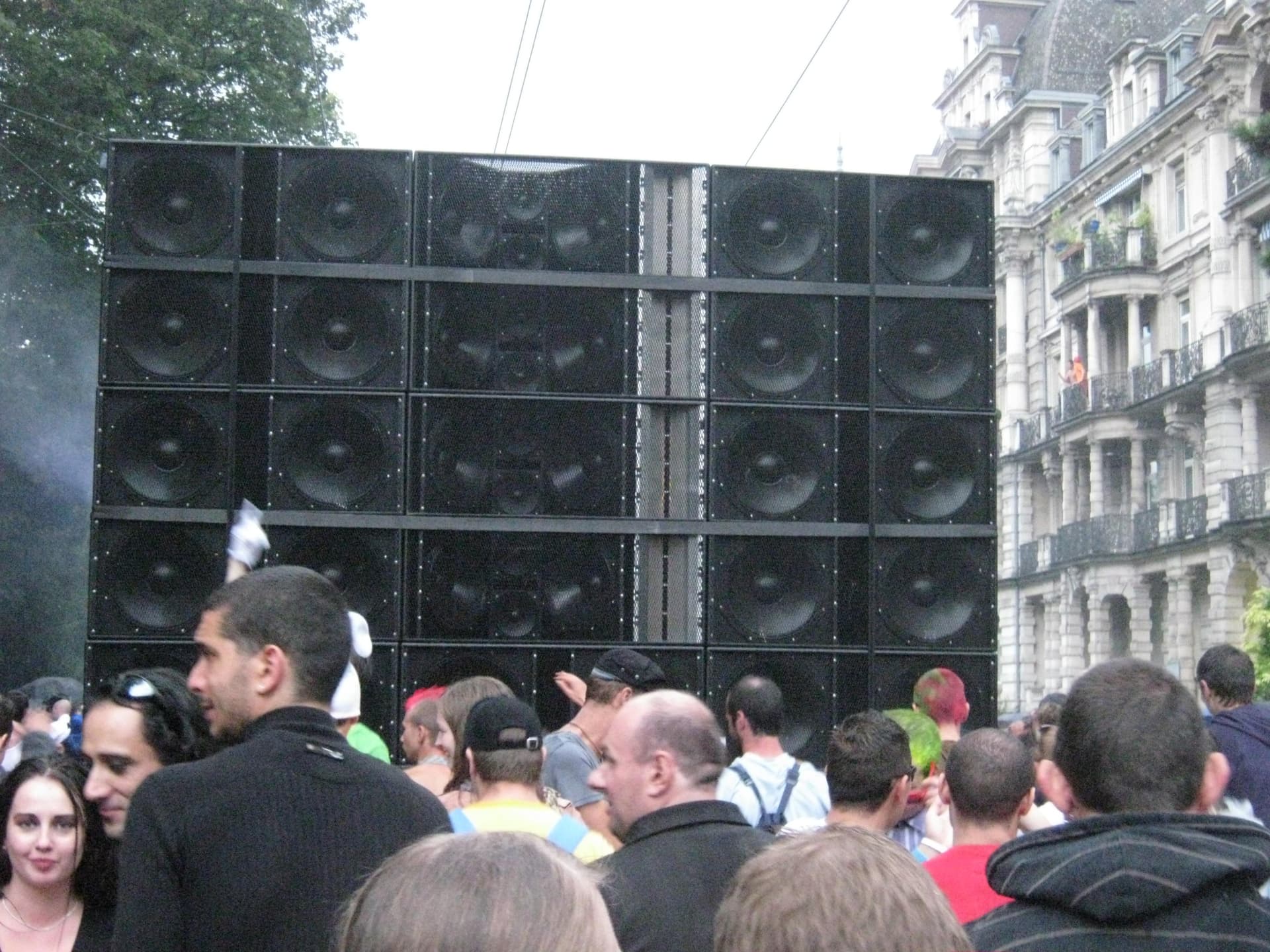 Speaker stack towering over the crowd, 2010