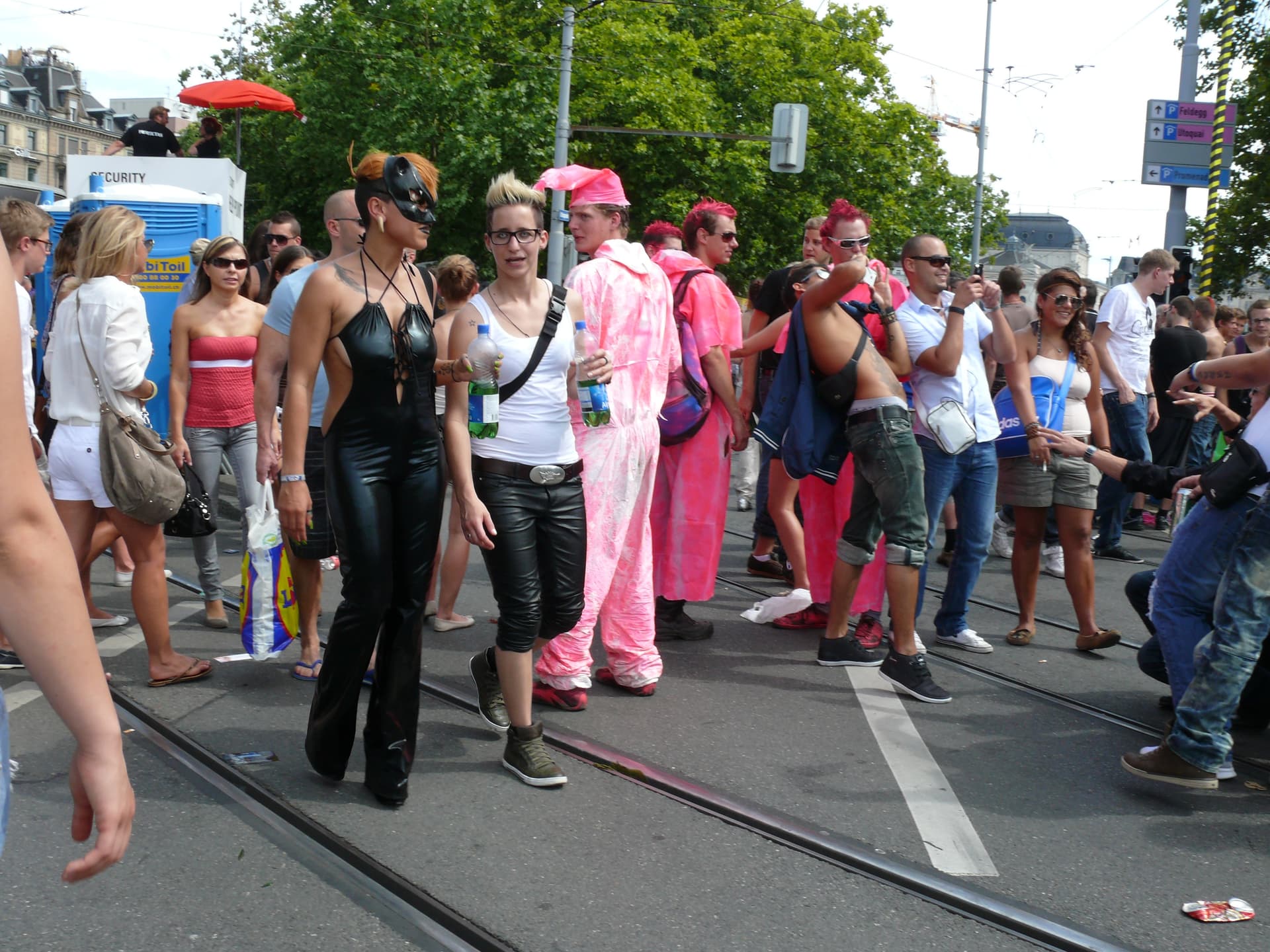 Ravers walking the tram tracks, Street Parade 2011
