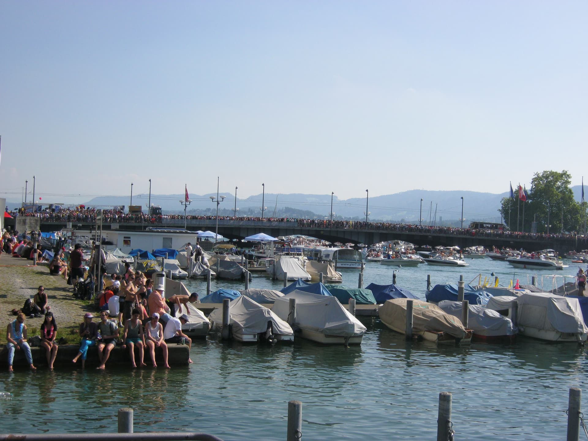 Boats moored off the quay, Street Parade 2012