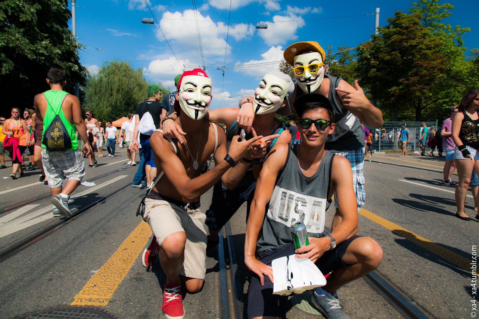 Guy Fawkes masks on the parade route, 2013