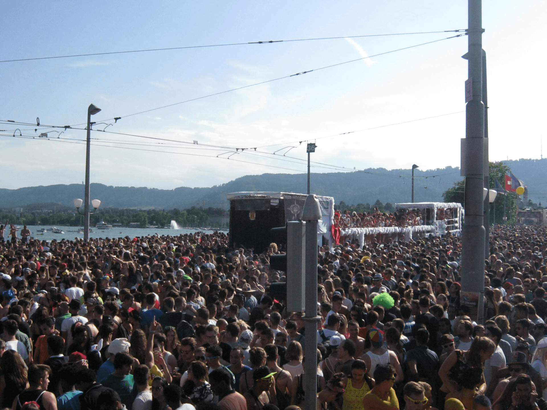 Aerial view over the parade crowd, 2014