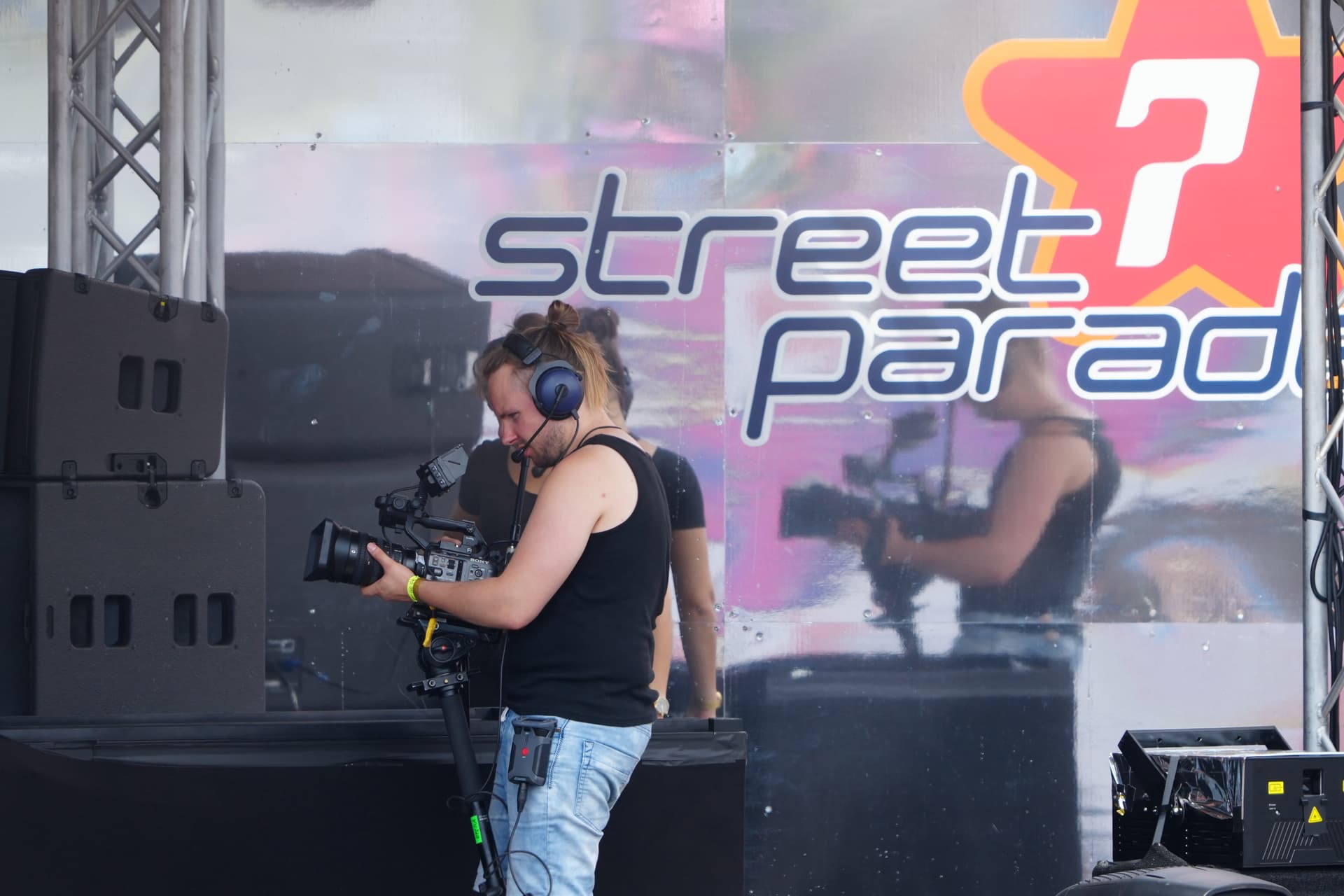 DJ behind the decks at the Street Parade stage, 2023