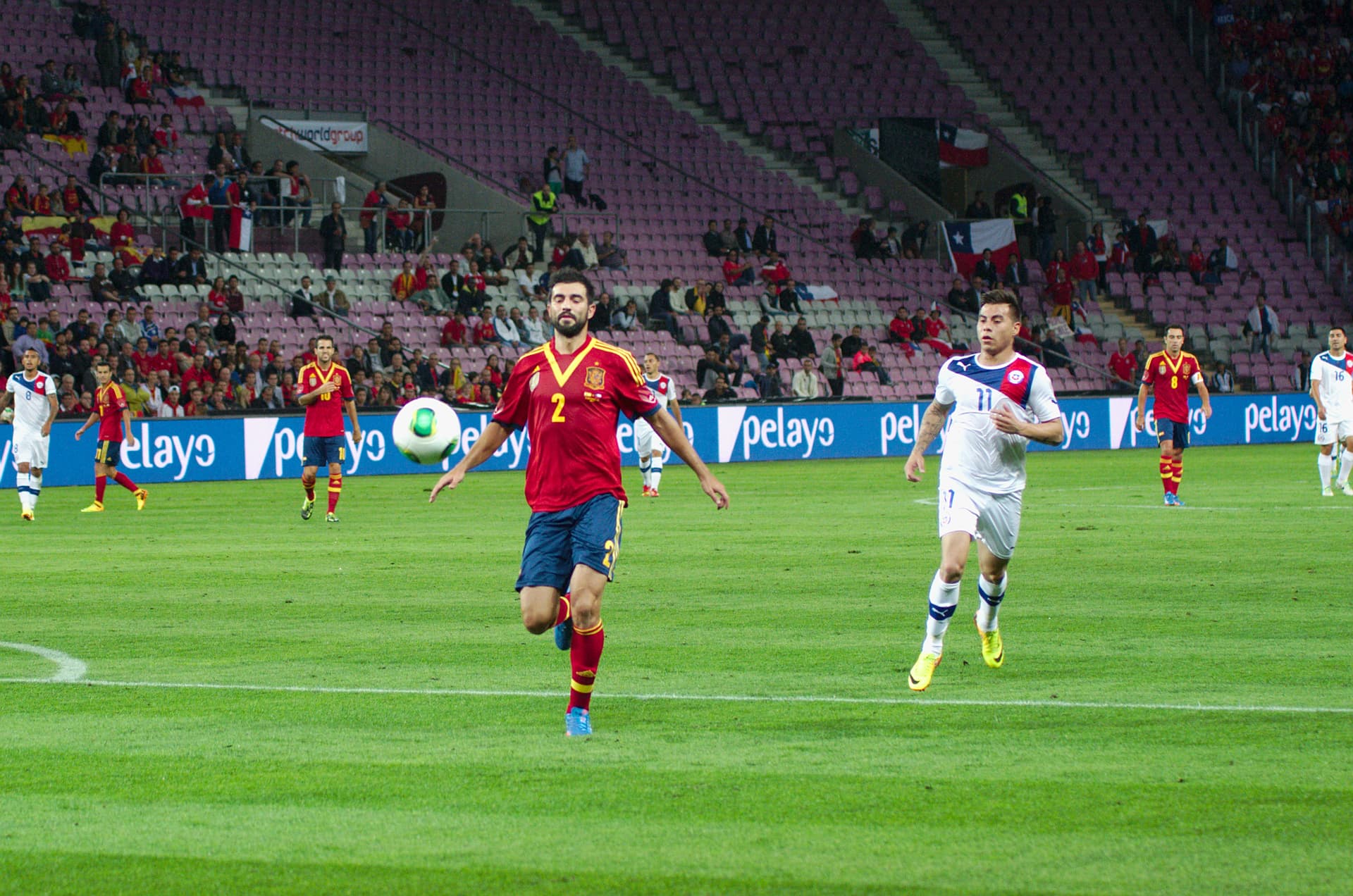 Spain Chile 10 09 2013 Geneva Raul Albiol and Eduardo Vargas 1