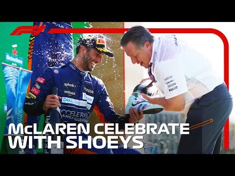 McLaren Celebrate With Shoeys On Monza Podium | 2021 Italian Grand Prix