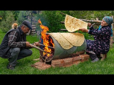 🌶️ Traditional Lavash Bread: Baking Bread on a Barrel Over Wood Fire