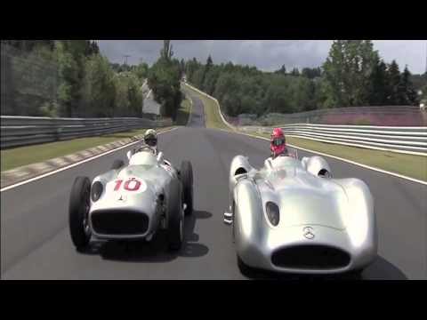 Schumacher, Rosberg drive the Nordschleife in two Mercedes W196's